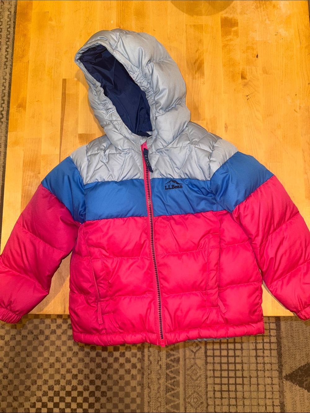 L.L. Bean Girls' Hooded Colorblock Down Jacket 4T